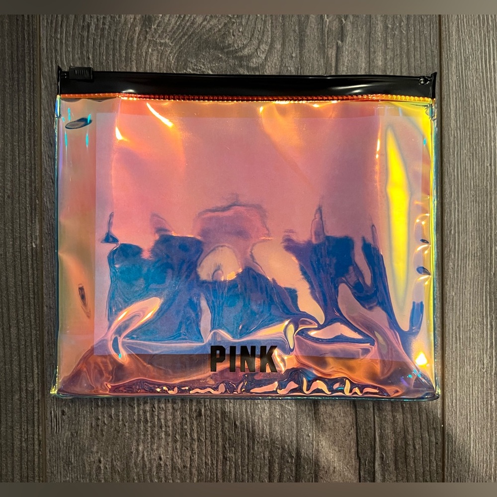 VS PINK Iridescent Holographic Rainbow Zipped Pouch